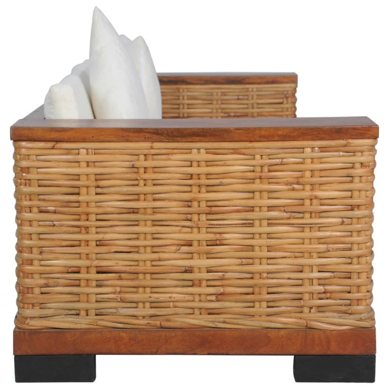 3-osobowa sofa z poduszkami, brązowa, naturalny rattan