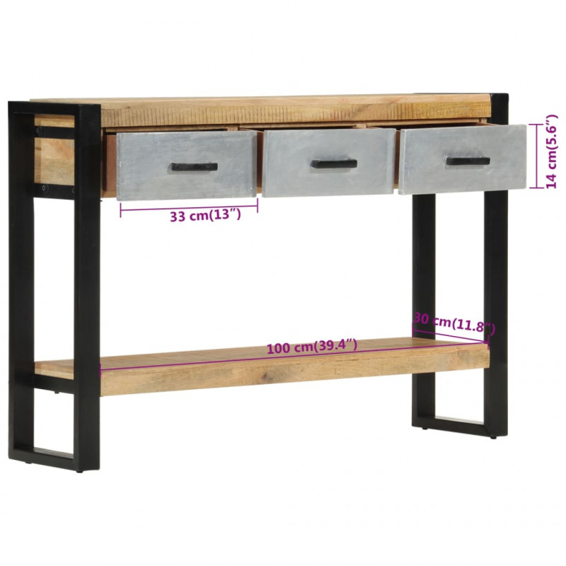 Stolik konsolowy, 110x30x76 cm, surowe drewno mango