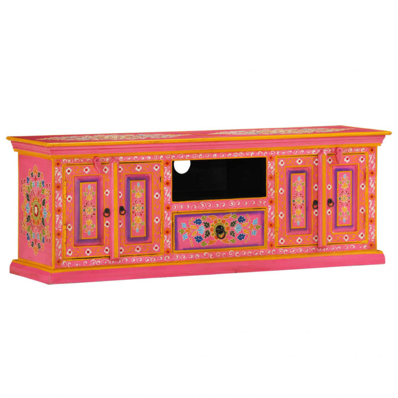 Szafka pod TV, różowa, 110x30x40 cm, lite drewno mango