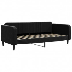 Sofa z funkcją spania, czarna, 90x200 cm, obita aksamitem