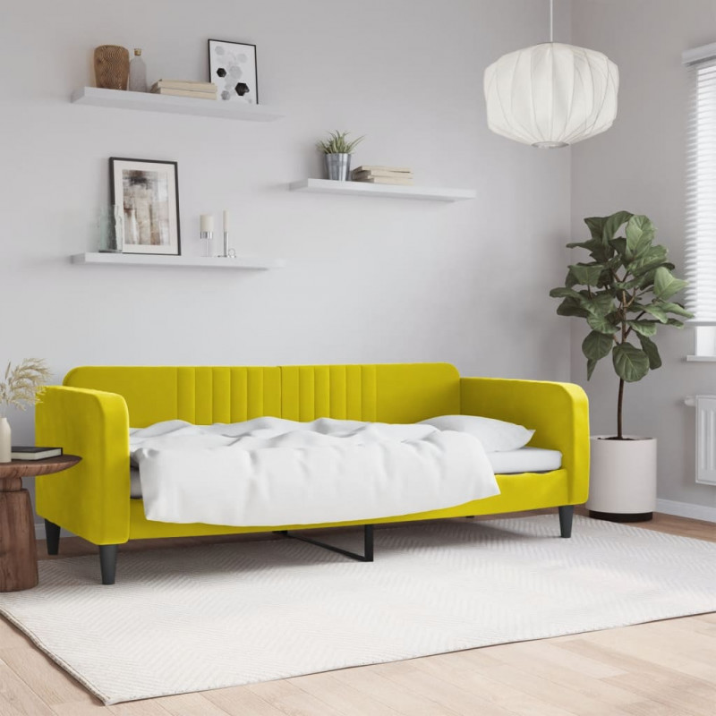 Sofa z funkcją spania, żółta, 80x200 cm, obita aksamitem