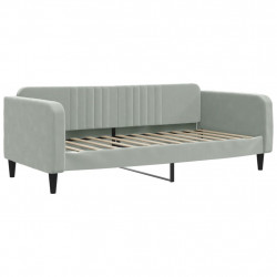 Sofa z funkcją spania, jasnoszara, 90x200 cm, obita aksamitem
