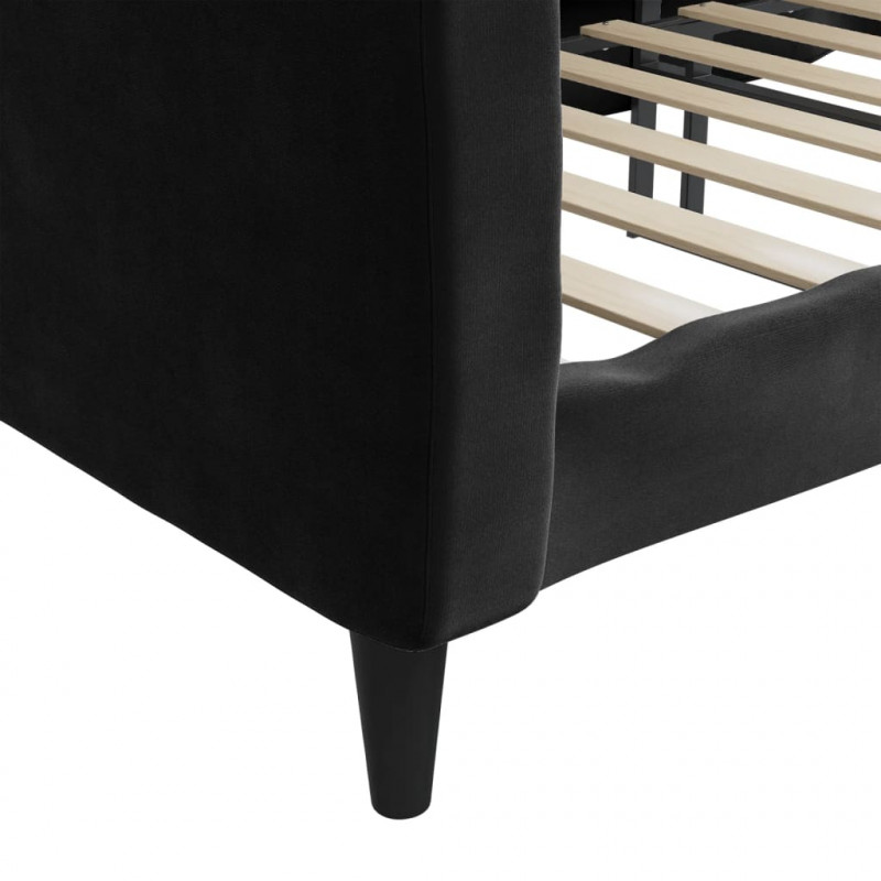 Sofa z funkcją spania, czarna, 90x190 cm, obita aksamitem