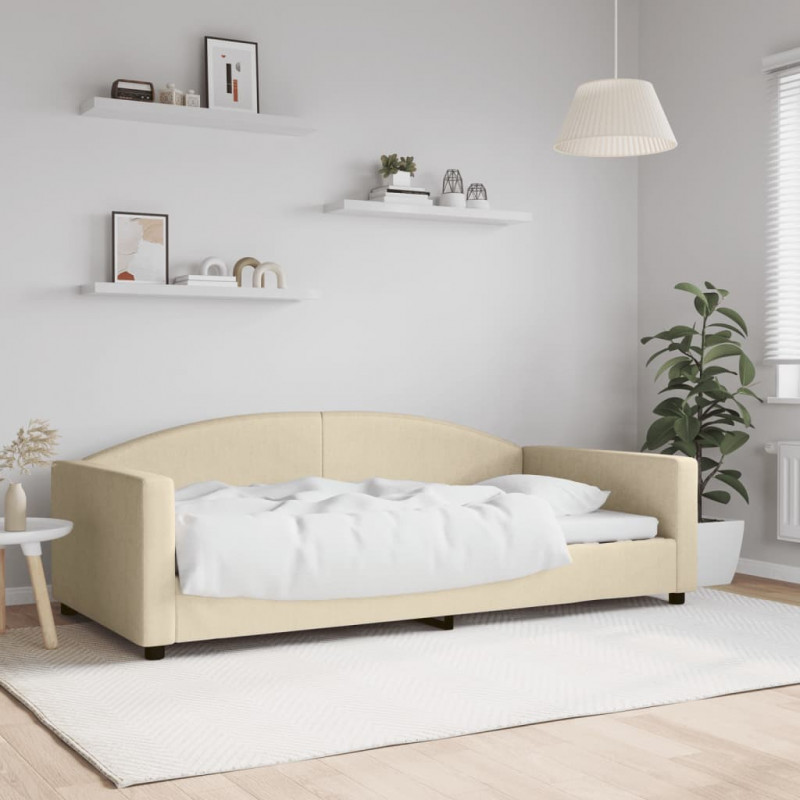 Sofa z funkcją spania, kremowa, 100x200 cm, obita tkaniną