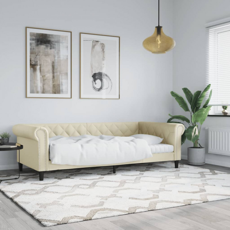 Sofa z funkcją spania, kremowa, 80x200 cm, obita sztuczną skórą