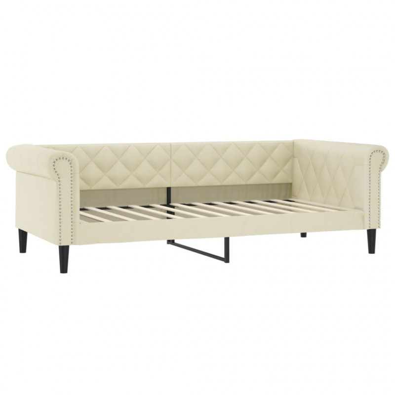 Sofa z funkcją spania, kremowa, 80x200 cm, obita sztuczną skórą