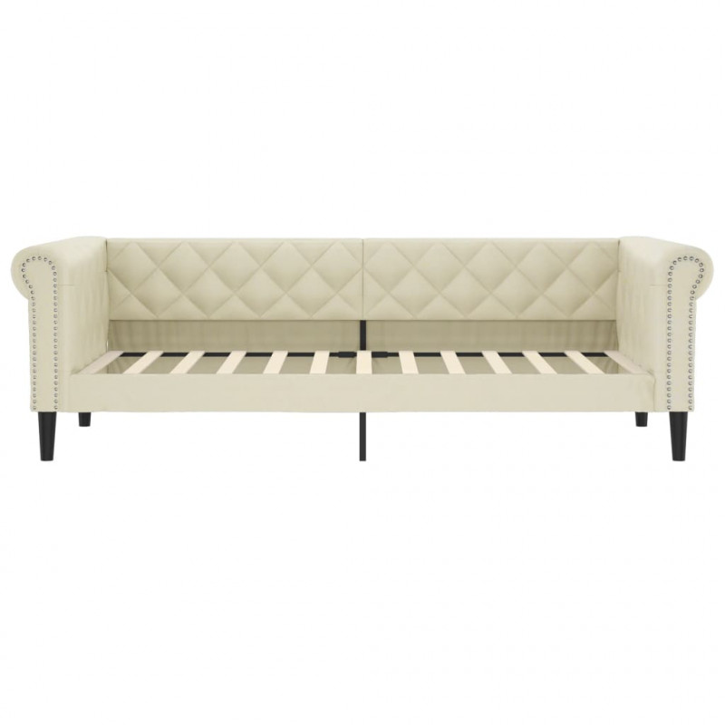 Sofa z funkcją spania, kremowa, 80x200 cm, obita sztuczną skórą