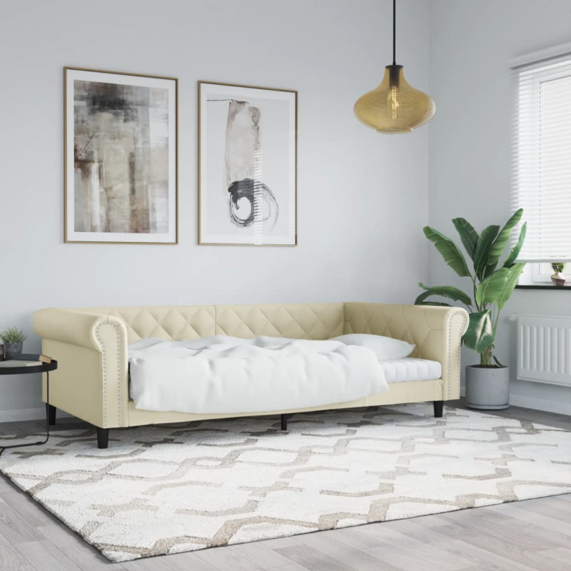 Sofa z funkcją spania, kremowa, 100x200 cm, sztuczna skóra