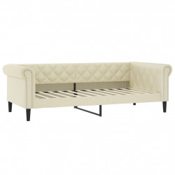 Sofa z funkcją spania, kremowa, 100x200 cm, sztuczna skóra