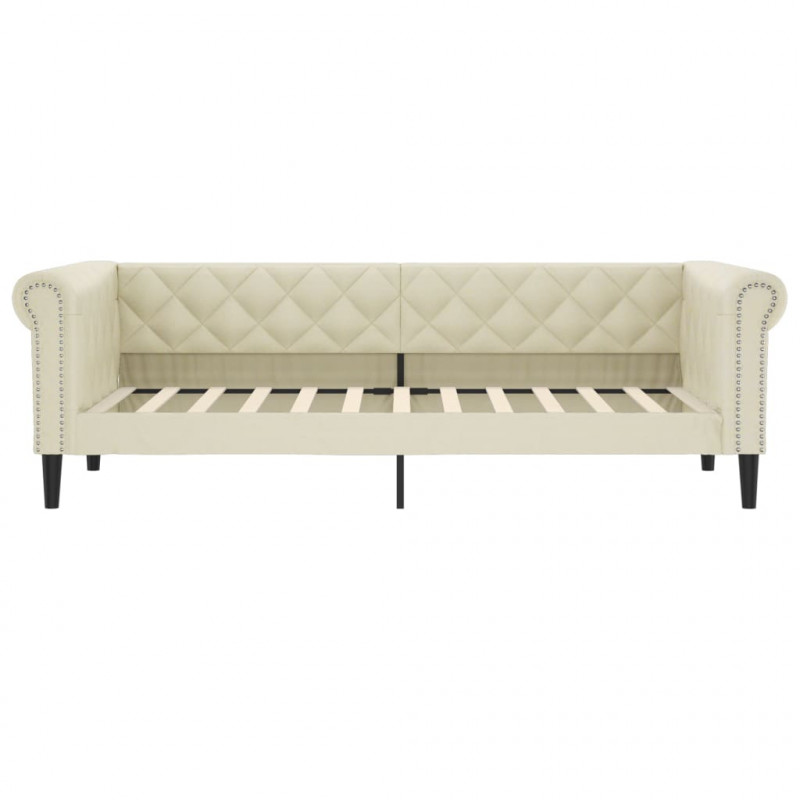 Sofa z funkcją spania, kremowa, 100x200 cm, sztuczna skóra