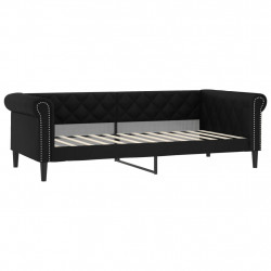 Sofa z funkcją spania, czarna, 90x200 cm, obita sztuczną skórą
