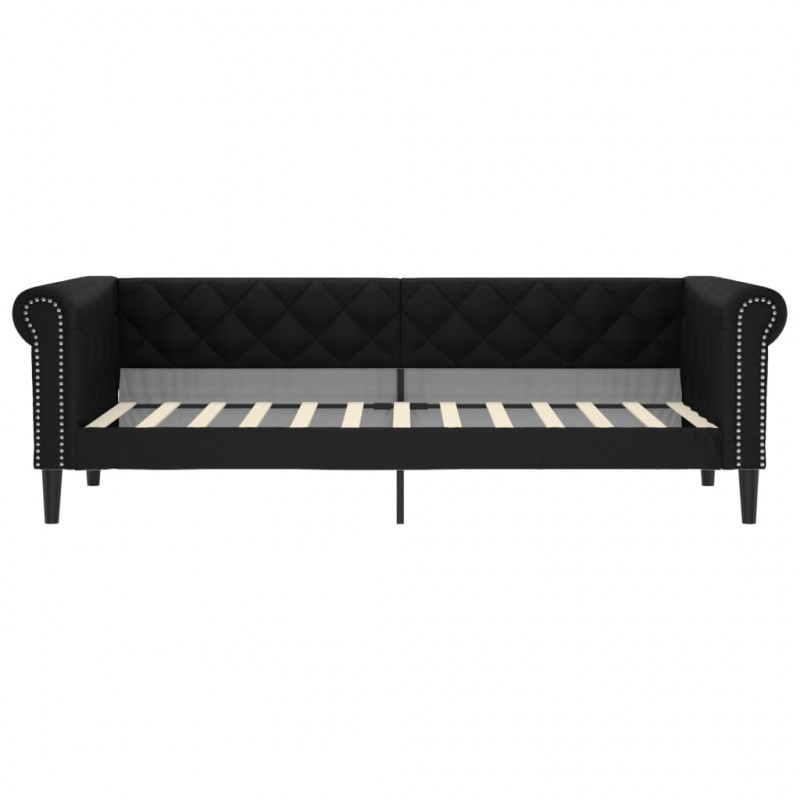 Sofa z funkcją spania, czarna, 90x200 cm, obita sztuczną skórą