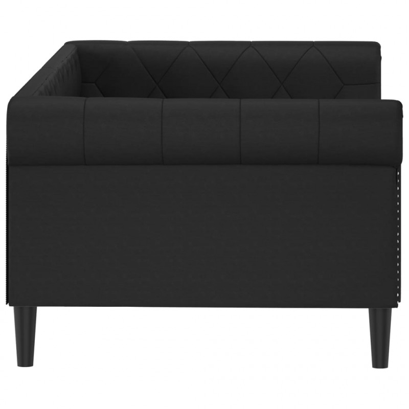 Sofa z funkcją spania, czarna, 90x200 cm, obita sztuczną skórą