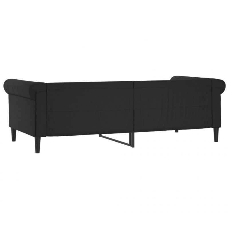 Sofa z funkcją spania, czarna, 90x200 cm, obita sztuczną skórą
