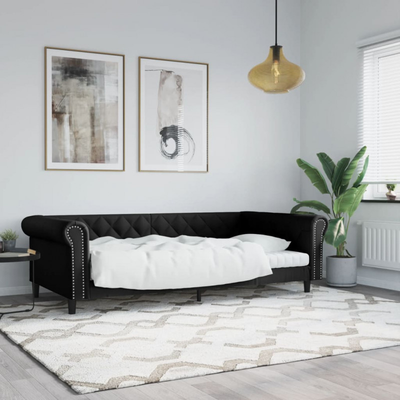 Sofa z funkcją spania, czarna, 100x200 cm, obita sztuczną skórą