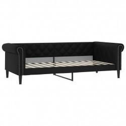 Sofa z funkcją spania, czarna, 100x200 cm, obita sztuczną skórą