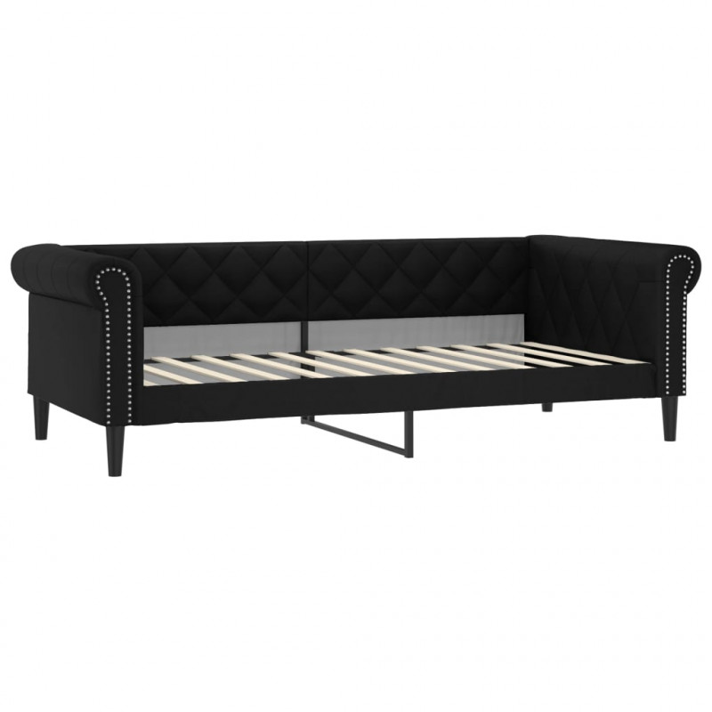 Sofa z funkcją spania, czarna, 100x200 cm, obita sztuczną skórą