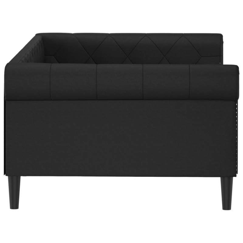 Sofa z funkcją spania, czarna, 100x200 cm, obita sztuczną skórą