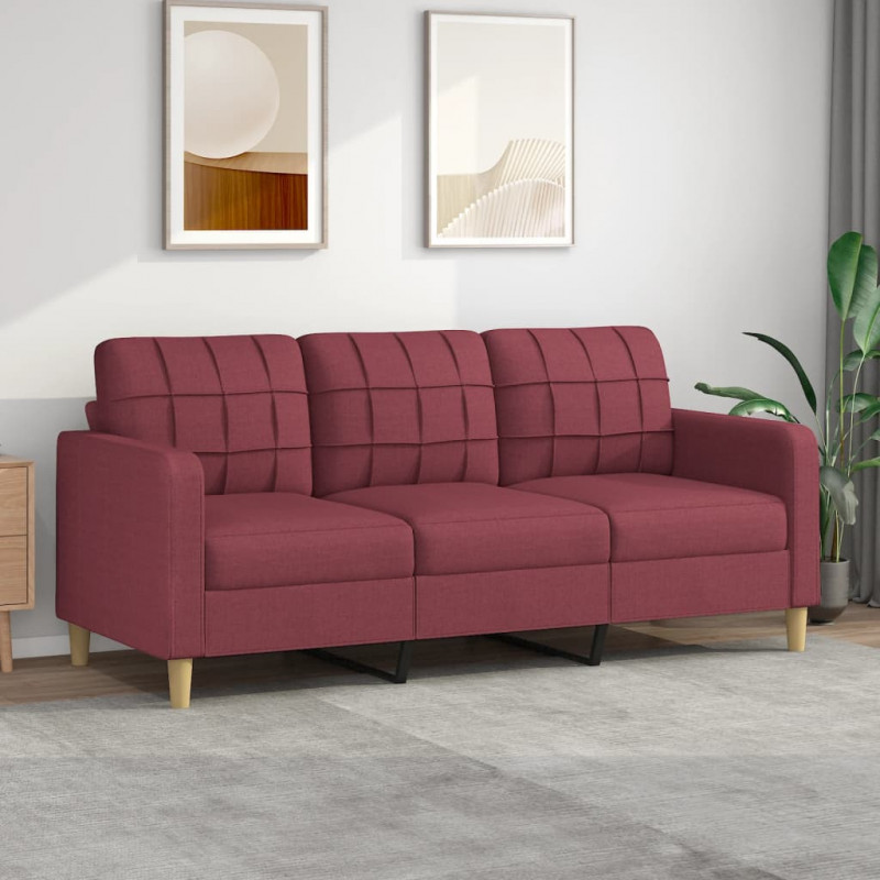 Sofa 3-osobowa, winna czerwień, 180 cm,tapicerowana tkaniną