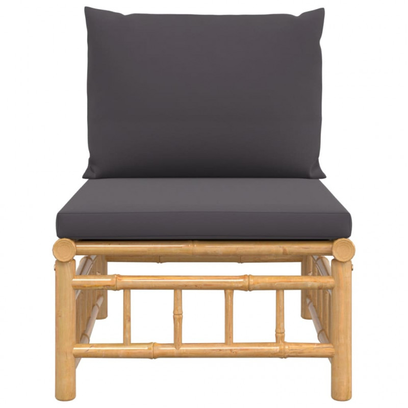 Środkowa sofa ogrodowa z ciemnoszarymi poduszkami, bambusowa
