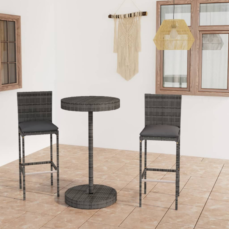 3-cz. zestaw mebli barowych z poduszkami, rattan PE, szary