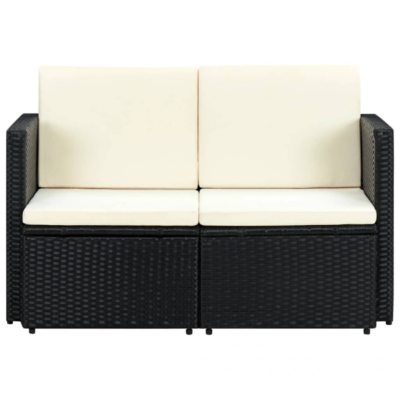 2-osobowa sofa ogrodowa z poduszkami, polirattan, czarna