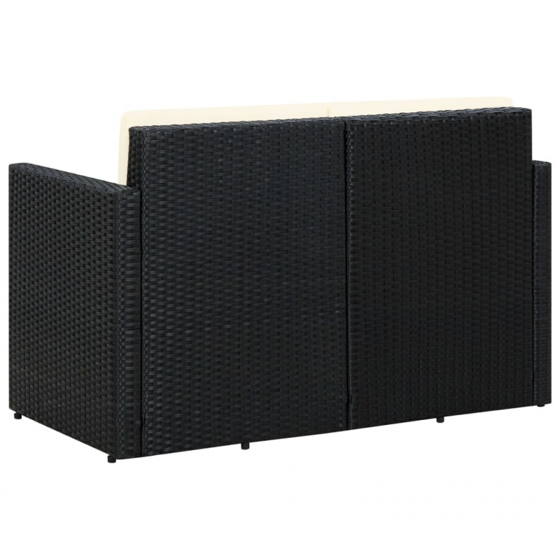 2-osobowa sofa ogrodowa z poduszkami, polirattan, czarna