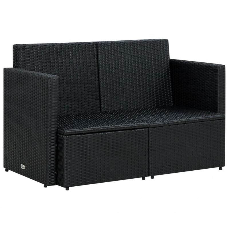 2-osobowa sofa ogrodowa z poduszkami, polirattan, czarna