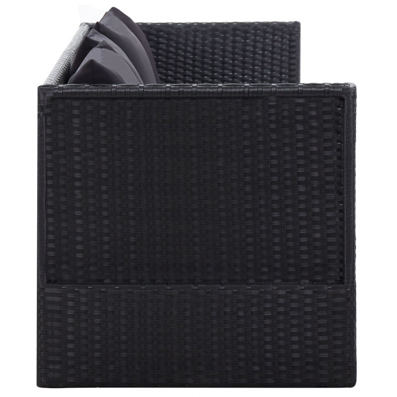 Sofa ogrodowa z poduszkami, polirattan, czarna