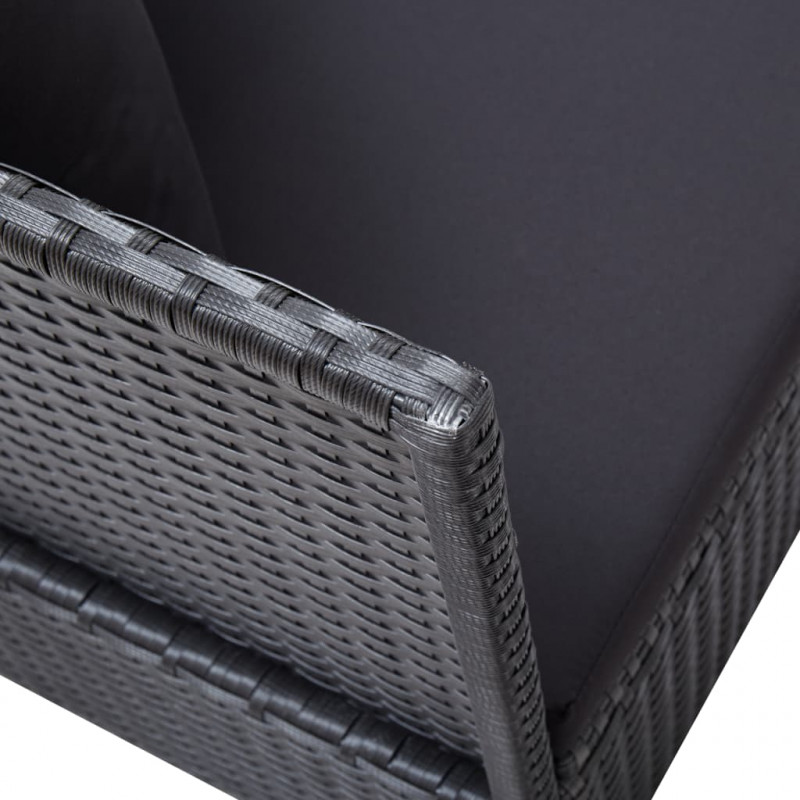 Sofa ogrodowa z poduszkami, polirattan, czarna