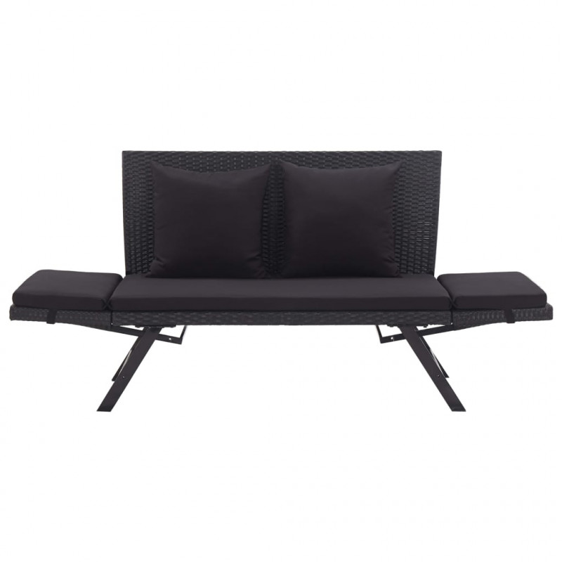 Ławka ogrodowa z poduszkami, 176 cm, czarna, polirattan