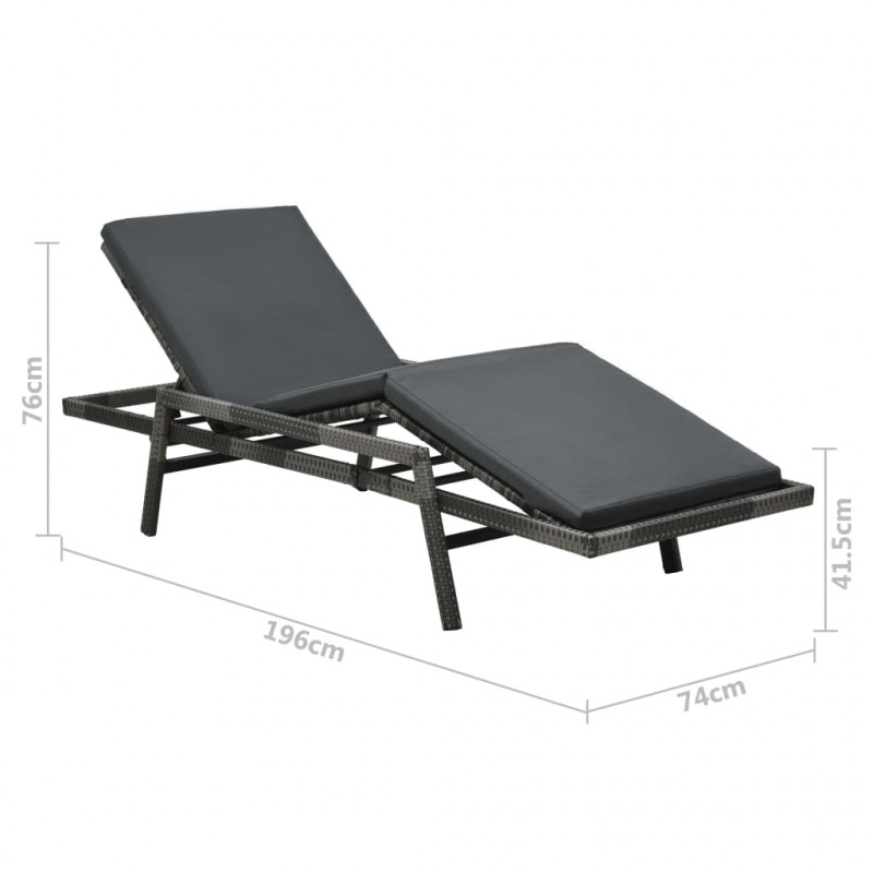 Leżak ogrodowy z poduszką, polirattan, szary