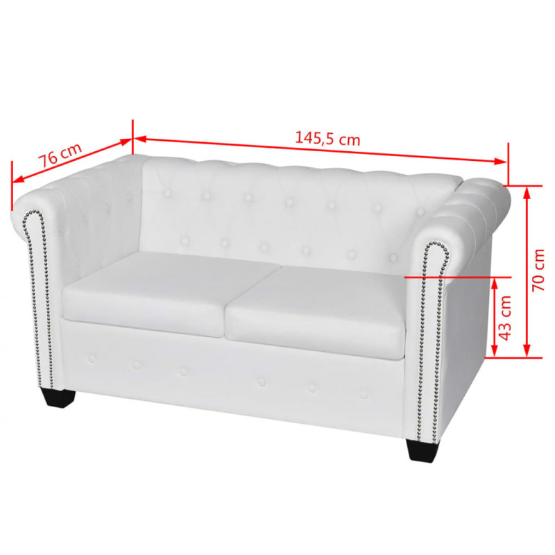 Sofa 2-osobowa w stylu Chesterfield, sztuczna skóra, biała