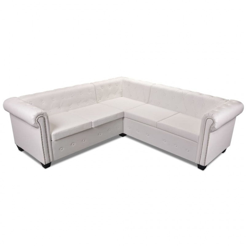 Sofa Chesterfield, pięcioosobowa, biała, sztuczna skóra
