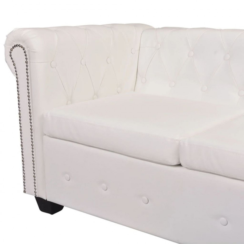 Sofa Chesterfield, pięcioosobowa, biała, sztuczna skóra