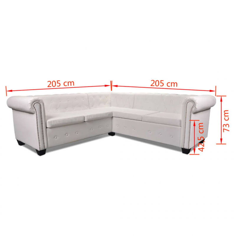 Sofa Chesterfield, pięcioosobowa, biała, sztuczna skóra