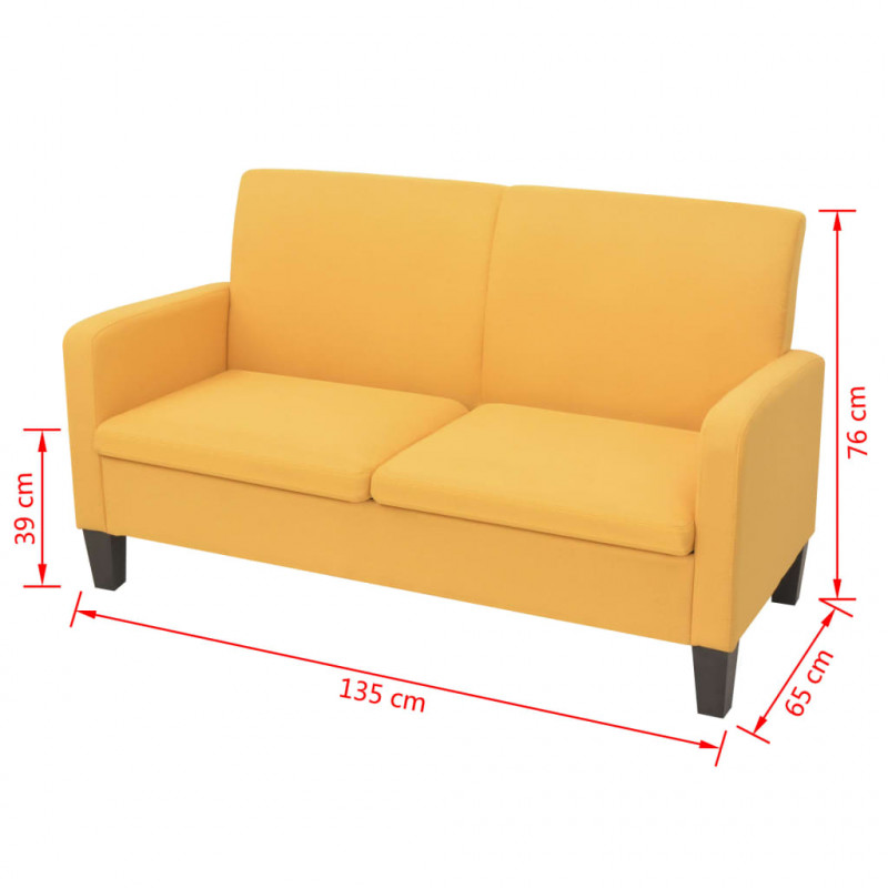 Sofa 2-osobowa, żółta, 135 x 65 x 76 cm