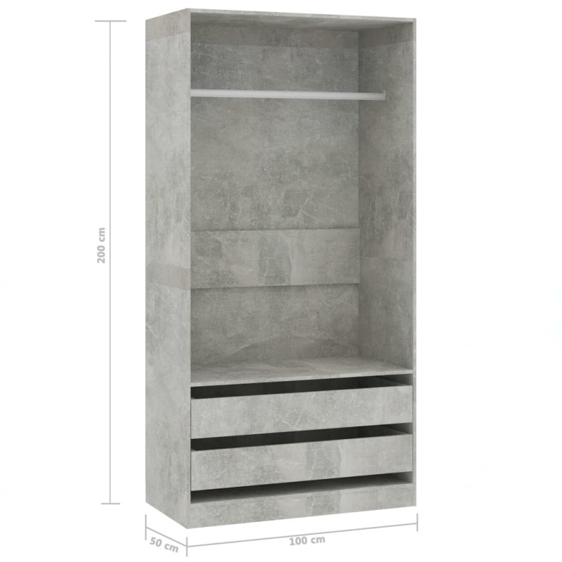 Szafa, szarość betonu, 100x50x200 cm, materiał drewnopochodny