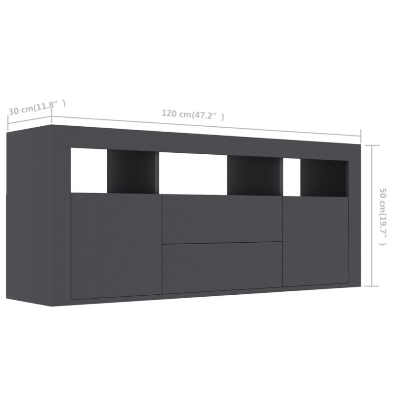 Szafka pod TV, szara, 120x30x50 cm, materiał drewnopochodny