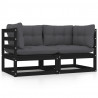 2-osobowa sofa ogrodowa z poduszkami, czarna, drewno sosnowe