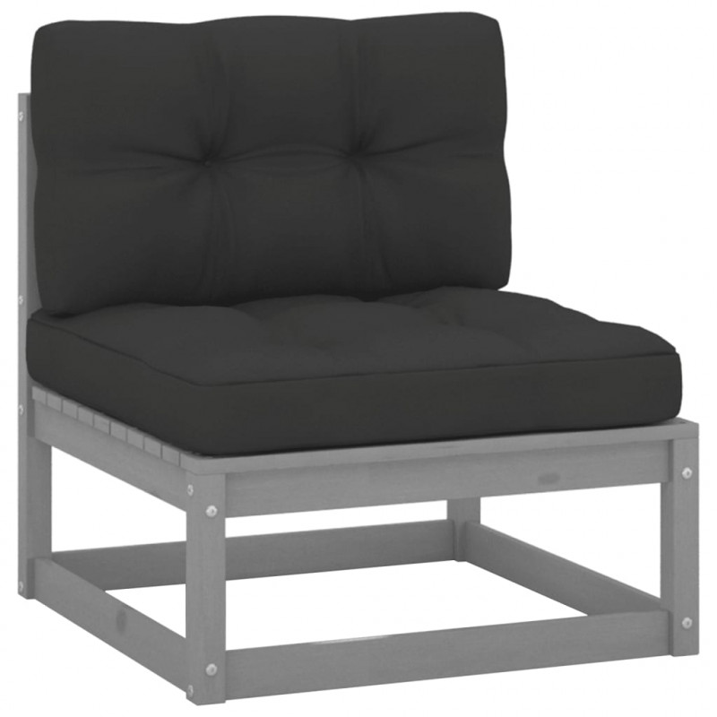 Ogrodowa sofa środkowa z antracytowymi poduszkami, szare drewno