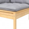 2-osobowa sofa ogrodowa z szarymi poduszkami, drewno sosnowe