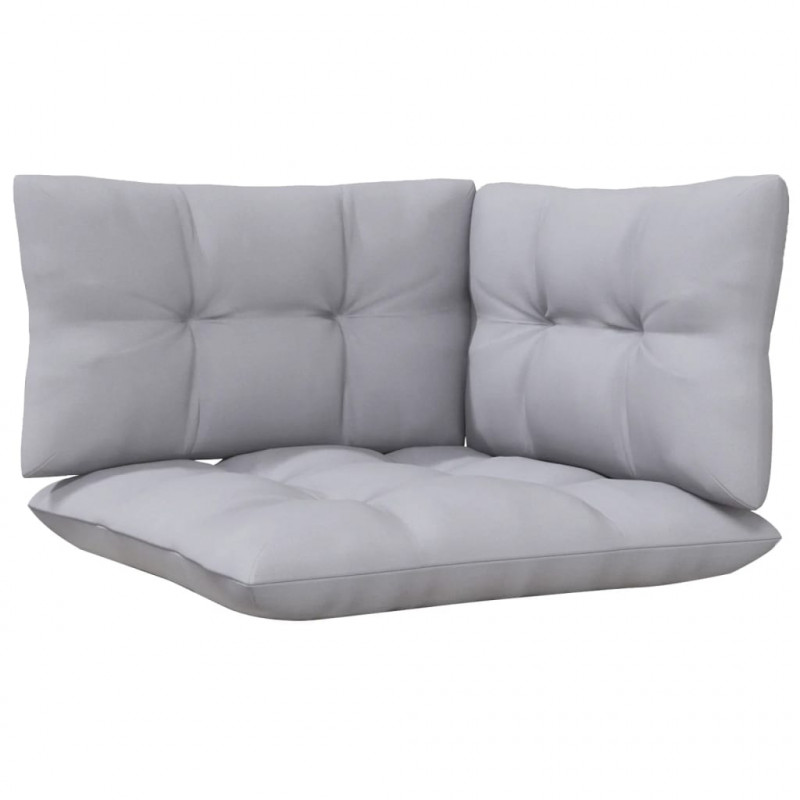 2-osobowa sofa ogrodowa z szarymi poduszkami, drewno sosnowe