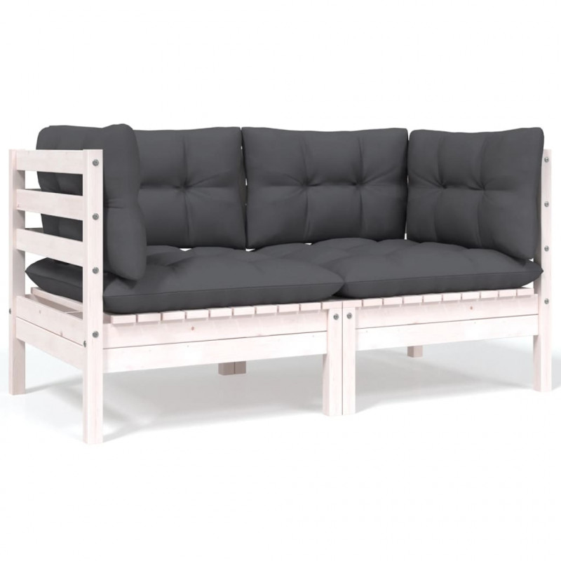 2-osobowa sofa ogrodowa z poduszkami, białe drewno sosnowe