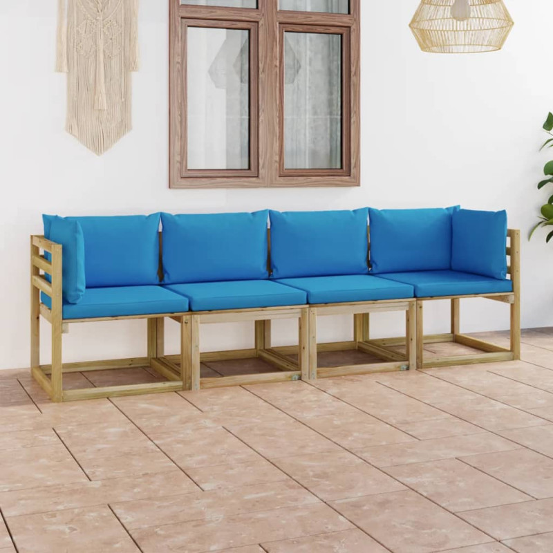 Ogrodowa sofa 4-os. z jasnoniebieskimi poduszkami