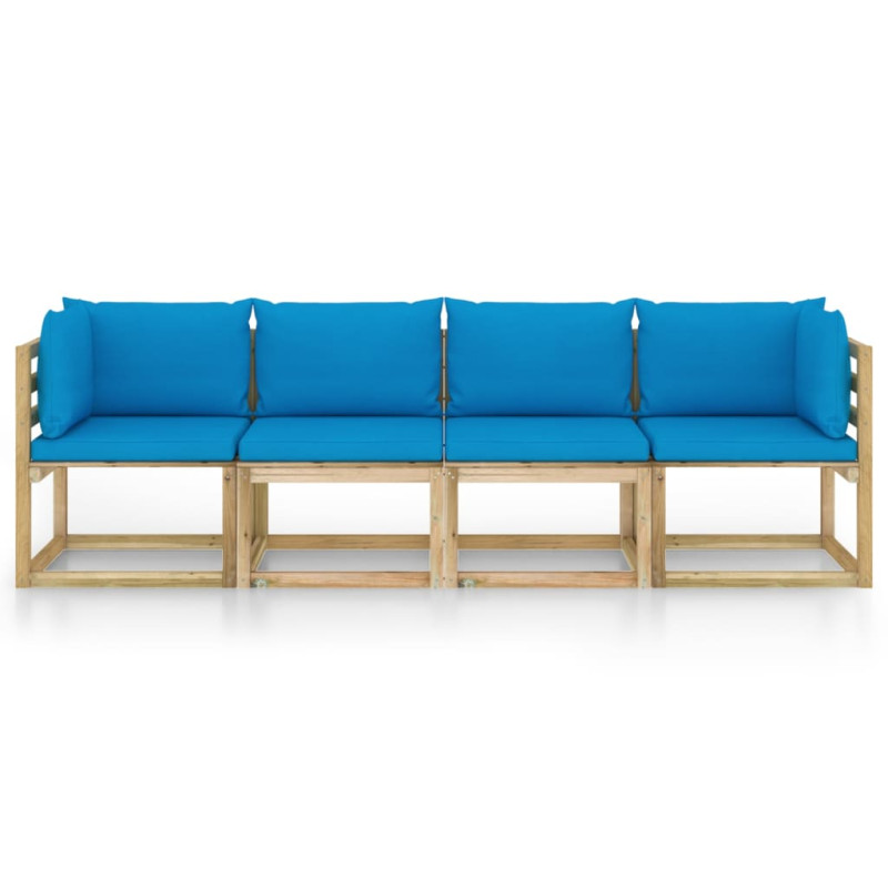 Ogrodowa sofa 4-os. z jasnoniebieskimi poduszkami