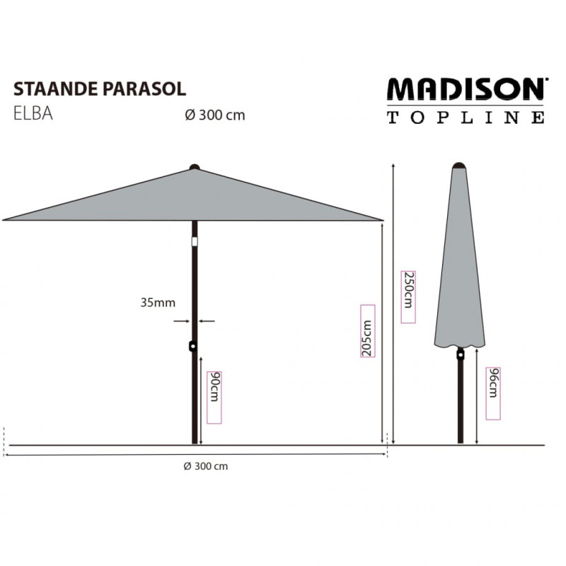 Madison Parasol ogrodowy Elba, 300 cm, kolor taupe