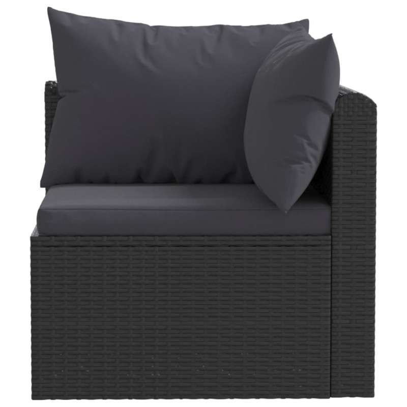2-częściowa sofa ogrodowa, z poduszkami, polirattan, czarna