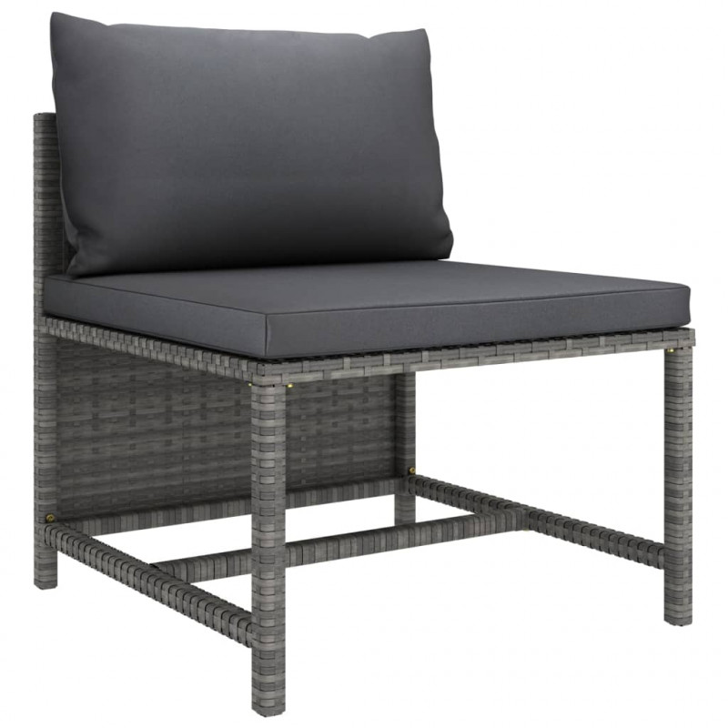 Środkowa sofa modułowa z poduszkami, polirattan, szara