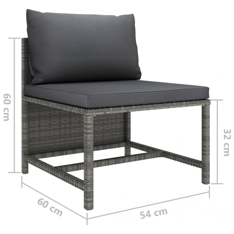 Środkowa sofa modułowa z poduszkami, polirattan, szara